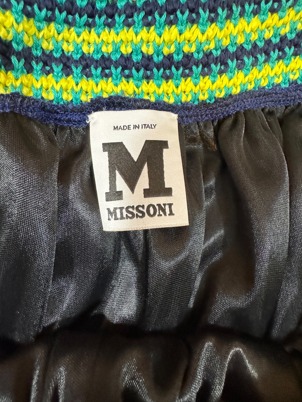 Missoni Knit-Trim Dress Top in Navy, Teal & Yellow